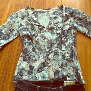 Rebecca Taylor Floral Print Top - Blue and Gray